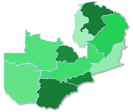 map showing Zambian provinces with Fingen penetration